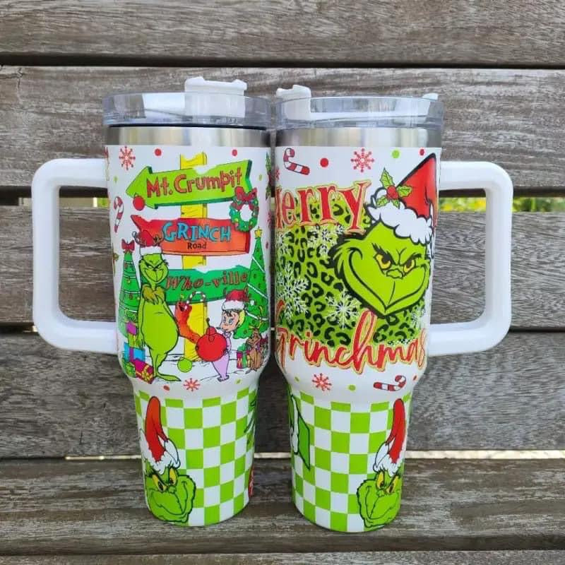 The Grinch Tumbler With Handle Merry Grinchmas 40Oz Stainless